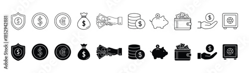 Money icon set isolated on transparent background. Vector illustration.
