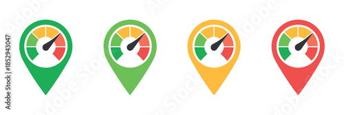 Gauge meter icons level scale vector green to red measurement