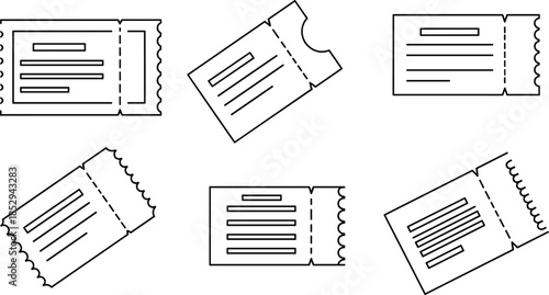 Vector illustration of stylized ticket icons with perforated edges, black and whiteVector illustration of stylized ticket icons with perforated edges, black and white