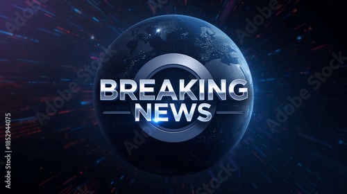 Breaking News Template intro for TV broadcast news show program with 3D breaking news text and badge, against global spinning earth cyber and futuristic style