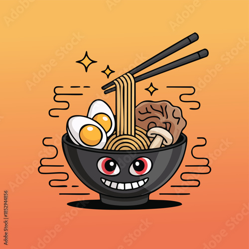 Cartoon Bowl of Ramen with Expression.
