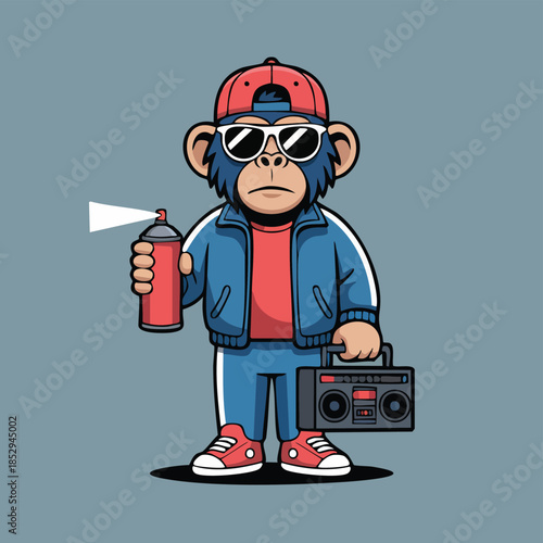 Cool monkey with spray can and boombox.