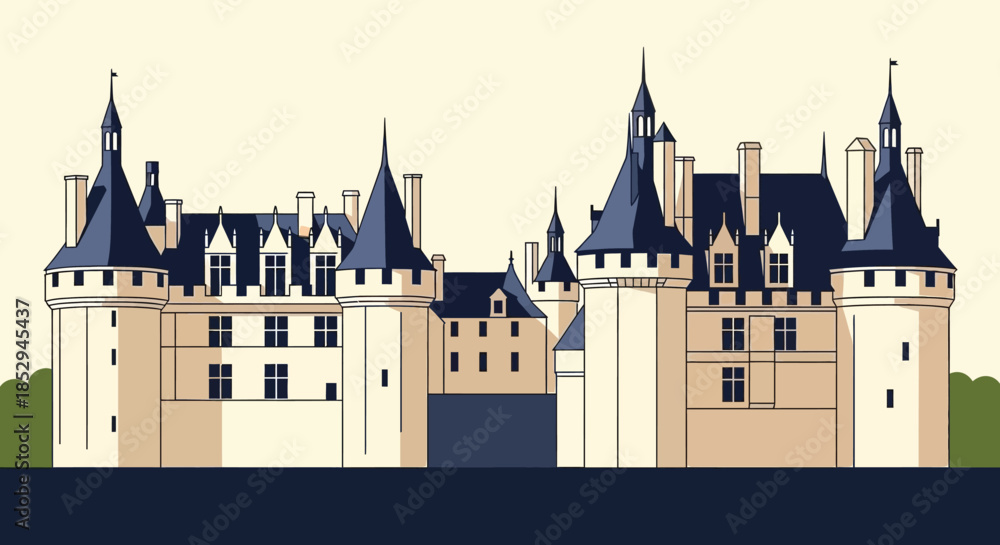 Obraz premium Historic European Castle Illustration Majestic Grand Chateau Design