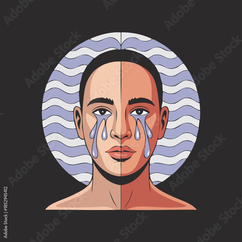 Portrait of a sad man with tears.