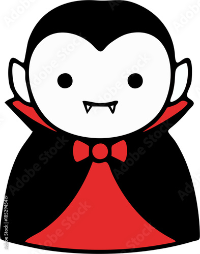 Cute Cartoon Vampire Dracula with Red Cape and Bow Tie Halloween Vector