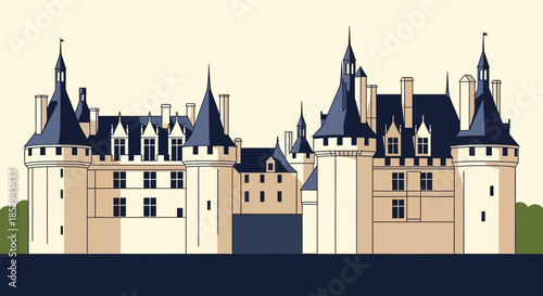 Historic European Castle Illustration Majestic Grand Chateau Design