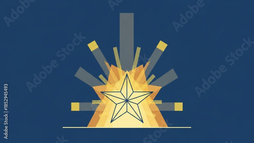 Abstract starburst emblem with geometric lines a stylized award or achievement symbol representing success and recognition on a dark blue background