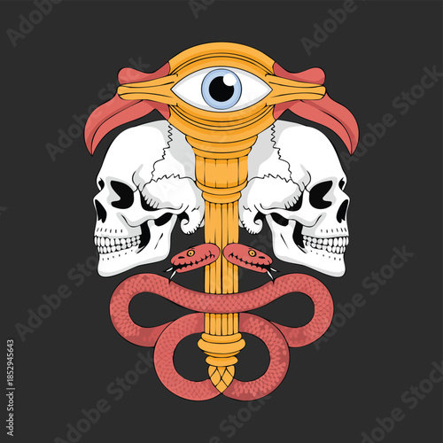 Three Eyed Skull with Serpent Ornament.