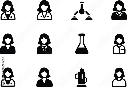 Women in professional roles and empowerment icon set