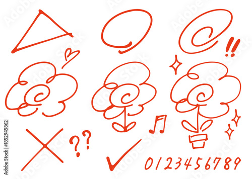 採点に使える手描き丸付け・花丸・記号・数字セット