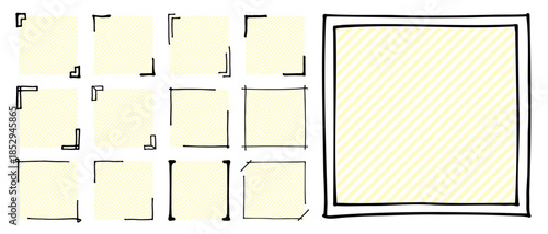 手書きした四角いフレーム素材のセット