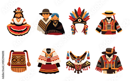 Diverse traditional hispanic clothing styles and outfits