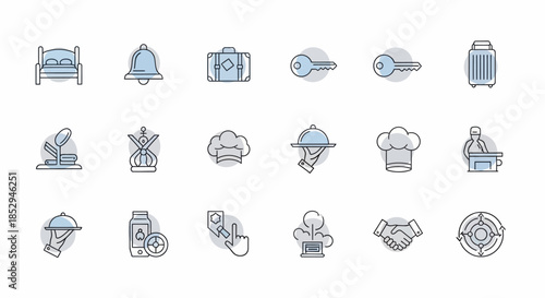 Set of hotel and restaurant service icons in a modern linear style.
