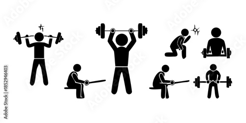 person lifting weights icon set, symbolizing fitness and strength training. men  lifting a dumbbell  icon , vector illustration .vector icon