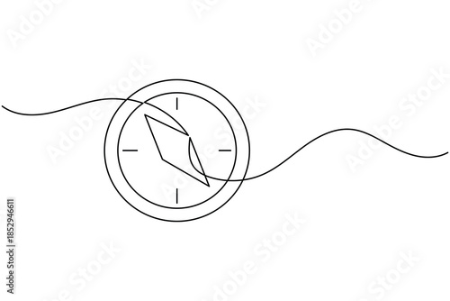 Continuous One Line Drawing of a Compass Navigation and Travel Concept