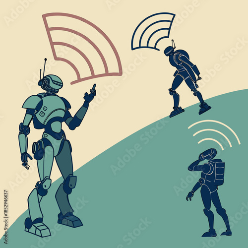 Robots communicating via wireless signals