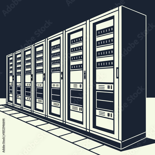 Row of server racks in data center