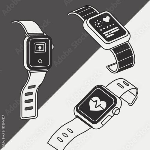 Three smartwatches displaying health data