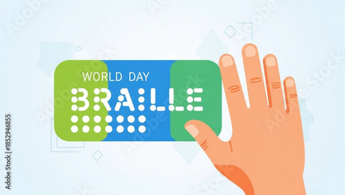 World Braille Day illustration hand touching braille dots for accessibility and inclusion concept for awareness and education
