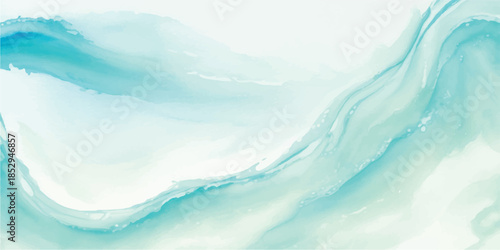 Minimal Abstract Ocean Waves Background in Blue Watercolor and Vector Curves