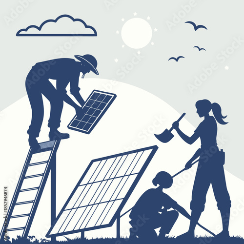 Team installing solar panels
