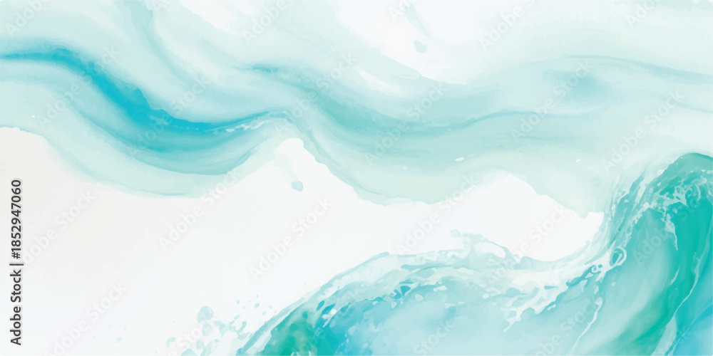 Fototapeta premium Minimal Abstract Ocean Waves Background in Blue Watercolor and Vector Curves