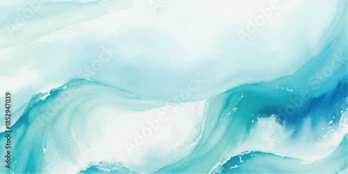 Creative Blue Watercolor Sea Wave Pattern with Liquid Motion Style