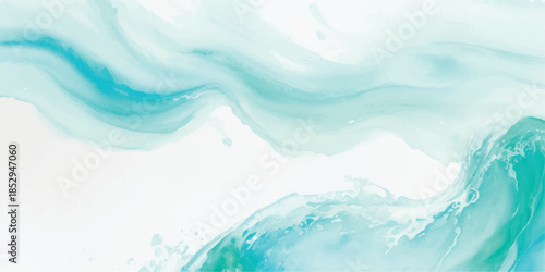 Minimal Abstract Ocean Waves Background in Blue Watercolor and Vector Curves