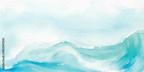 Elegant Blue Ocean Wave Watercolor Background with Fluid Motion Effect