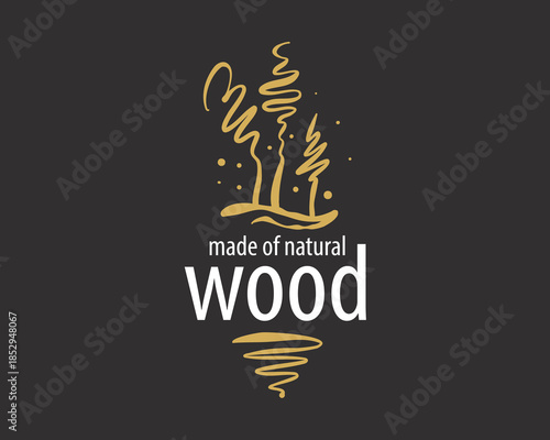 An unusual vector hand-drawn logo for the production of wood products