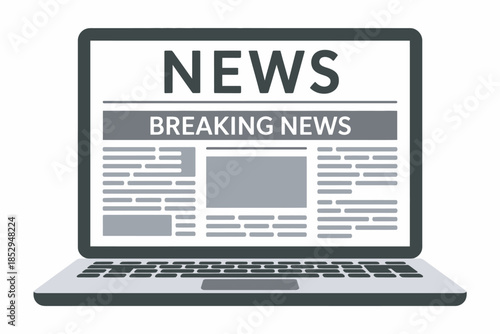 Online newspaper on laptop computer, interactive digital news website layout, breaking news and headlines, daily or weekly information updates, events, and activities displayed on screen.