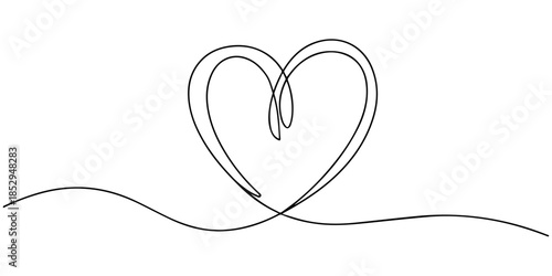 Heart. Abstract love symbol. Continuous line art drawing vector illustration, Heart continuous line drawing, Symbol of love one black thin line on white background, Continuous line drawing