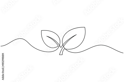 Continuous Line Art Drawing of Two Leaves Eco Friendly Concept