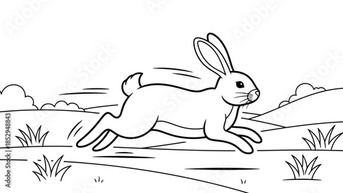 Running Rabbit Coloring Page Illustrated in Simple Line Art for Children Activity