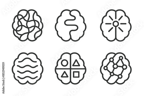 Abstract Cognition Icons. Line style icons of abstract cognition systems: fluid logic web, conceptual data path, intuitive