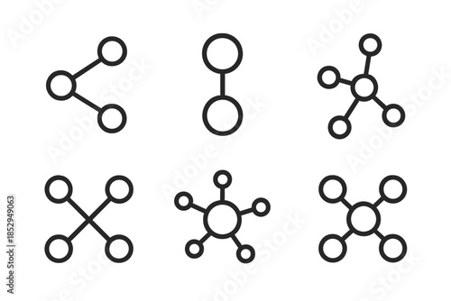 Transparent Bonding Icons. Line style icons of transparent bonding points: clear link nodes, translucent intersection ring,