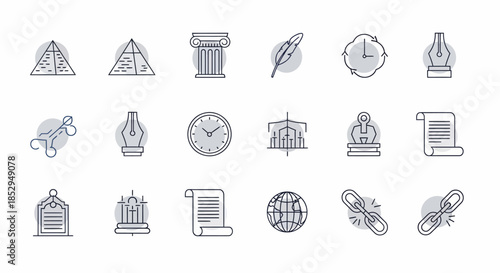 Collection of History and Ancient Civilization Icons in Linear Style.