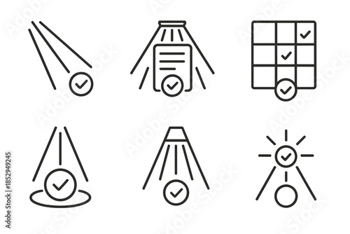 Morning Task Icons. Line style icons of morning beams highlighting important tasks: directional sunlight rays, task illumination