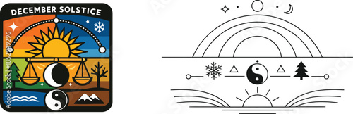 December Solstice Illustration Showing Seasonal Balance Light And Darkness Celestial Geometry Minimal Clean Design