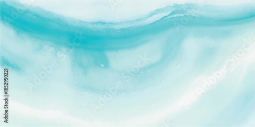 Abstract blue water background featuring a serene summer ocean horizon under a bright sky with soft white clouds and shimmering light textures