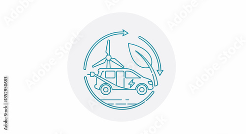 Sustainable eco friendly electric car and wind power symbol.