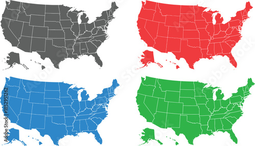 USA map with states isolated on a white background. United States of America map. Vector illustration, United States of American Map. black, blue and green color.