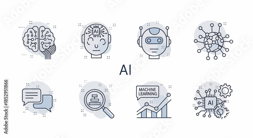 AI and Machine Learning Icons Set for Technology Concepts.