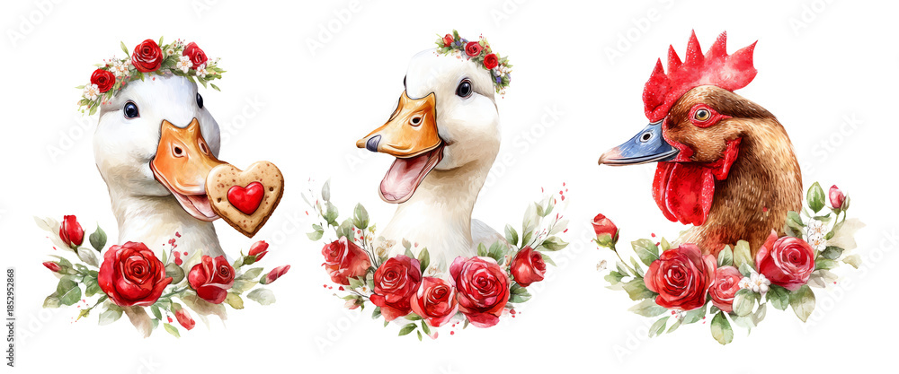 Obraz premium Adorable Watercolor Animals with Floral Accents and Heartwarming Expressions