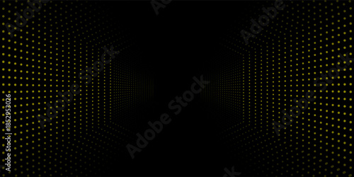 Abstract dark space with glowing dots shape decoration. Modern graphic design element dotted line style wallpaper yellow