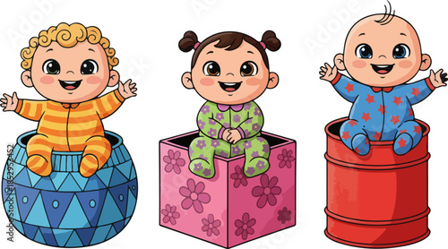 Abstract Three Cute Babies Vector Art