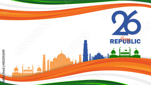 Creative Republic Day 2026 design representing Indian national pride with tricolor theme, Ashoka Chakra and patriotic elements. Perfect for 26 January celebrations, social media posts, banners, poster