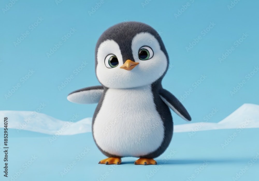 Fototapeta premium Cute and Adorable Penguin Character with a Friendly Expression on a Blue Background