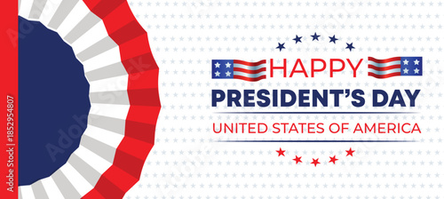 Happy Presidents Day Circular Patriotic Banner with Stars and Flag Colors, United States of America Holiday Vector Design