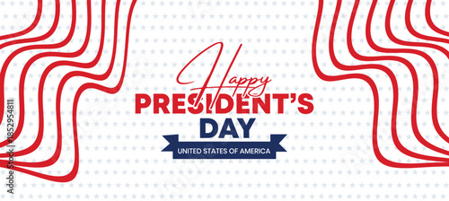 Happy Presidents Day Modern Wavy Line Banner in Red White Blue, USA National Celebration Vector Background